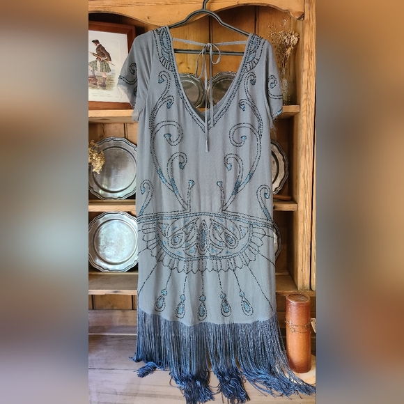 Free People Livin the Fringe Life Celestial Fringe Flapper Beaded Boho Dress - Picture 2 of 2